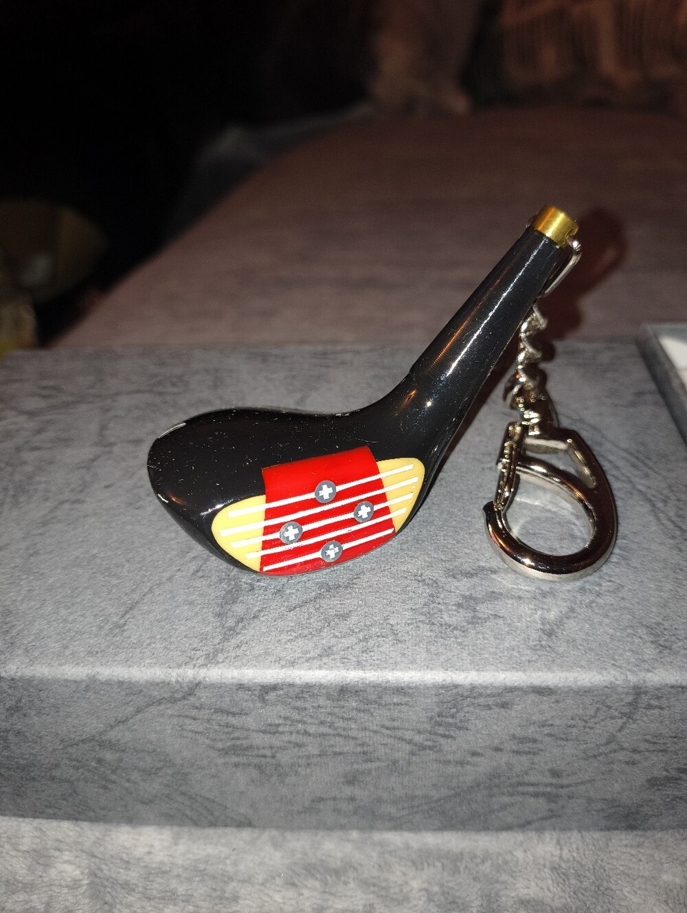 Men's Black Golf Club Keychain with Red and Yellow Accent